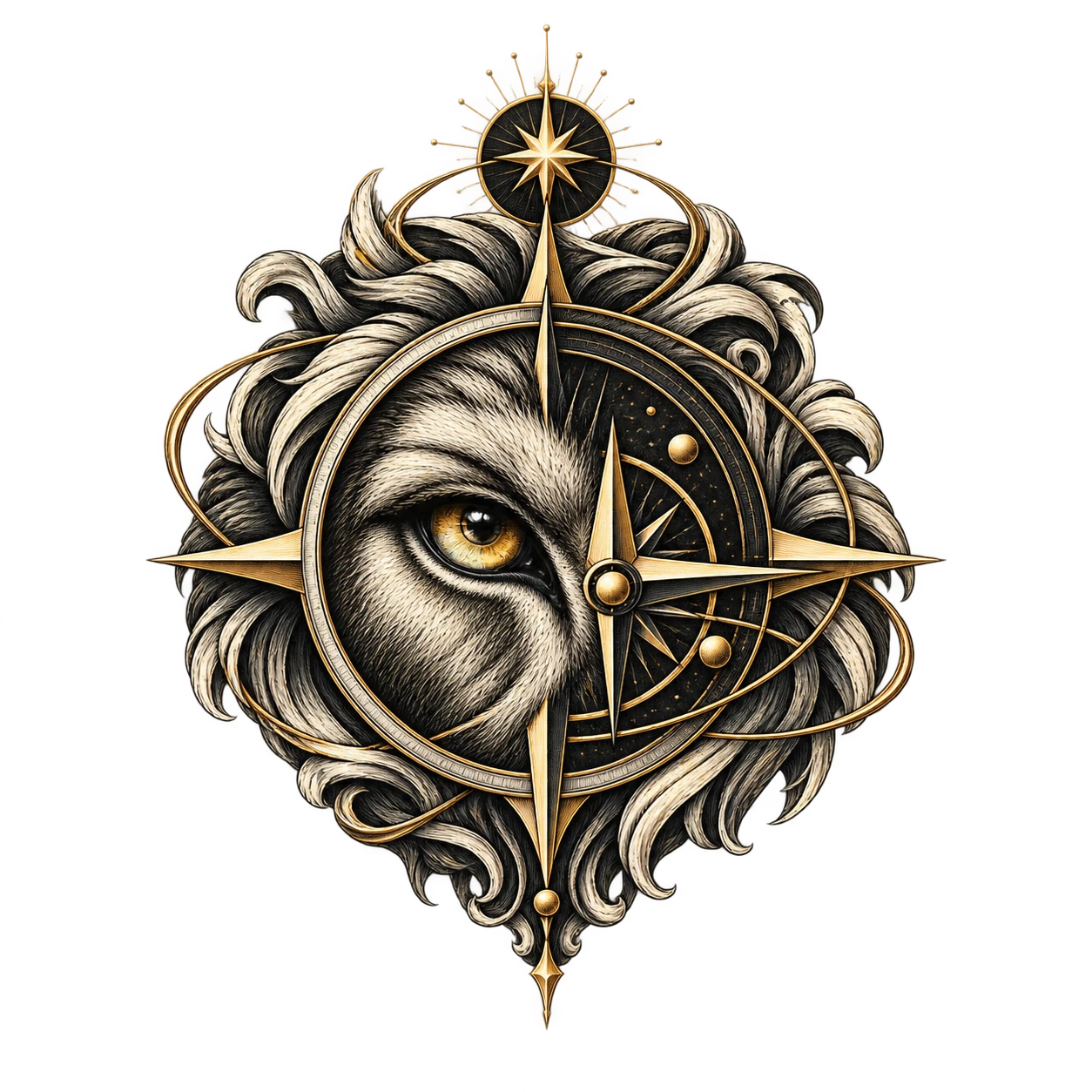 Lion eye and compass emblem representing vision